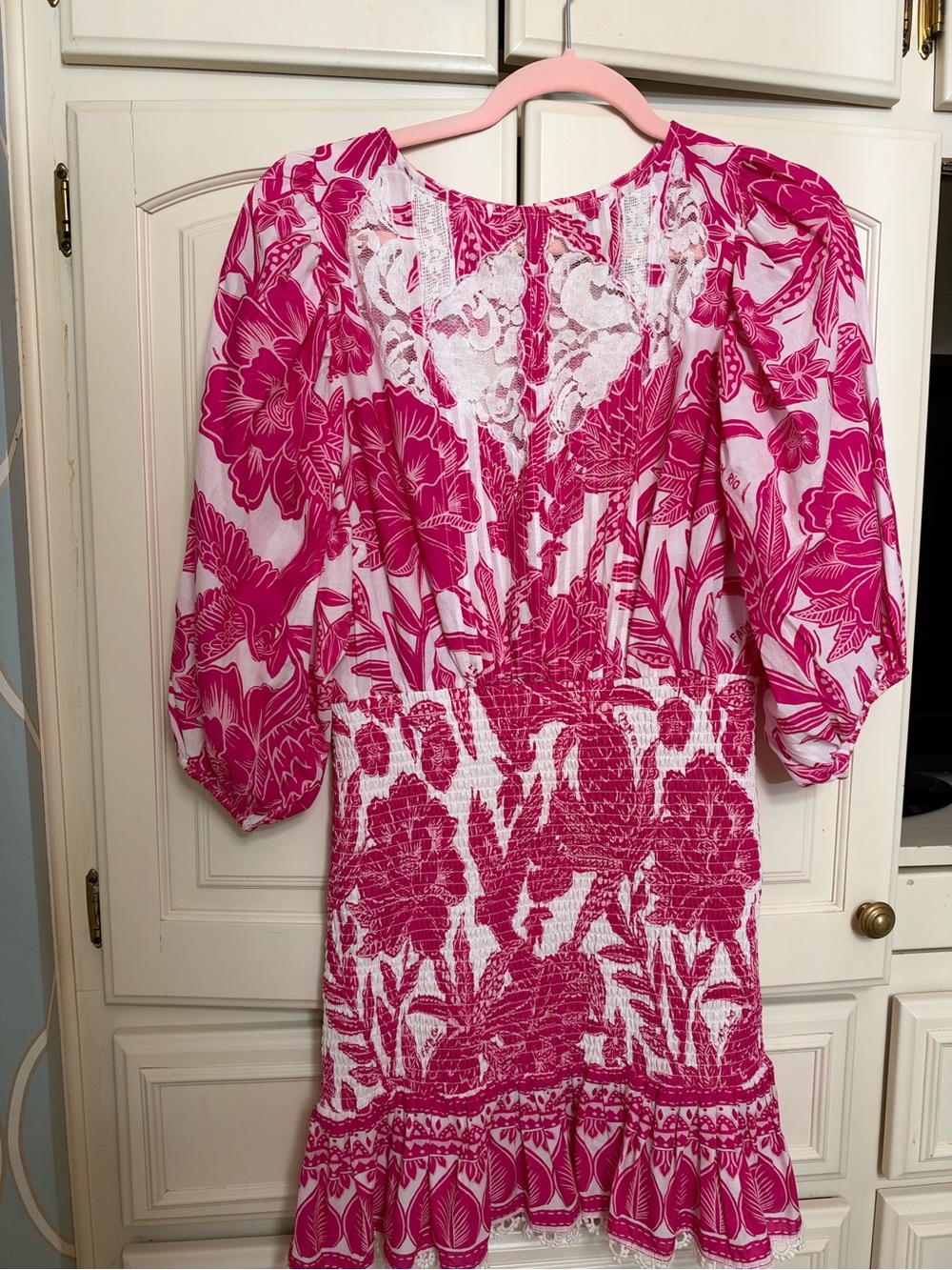 FARM Rio Pink Floral Lace-Trim Mini Dress